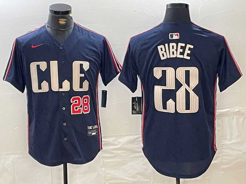 Mens Cleveland Guardians #28 Tanner Bibee Number Navy 2024 City Connect Limited Stitched Jersey